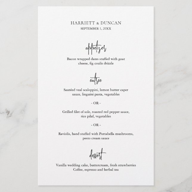 Timeless Black and White Elegant Wedding Menu (Front)