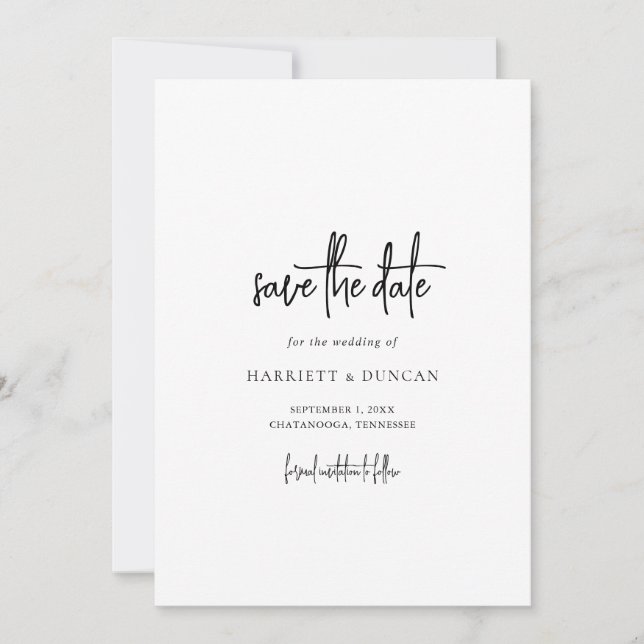 Timeless Black and White Elegant Wedding Save The Date (Front)