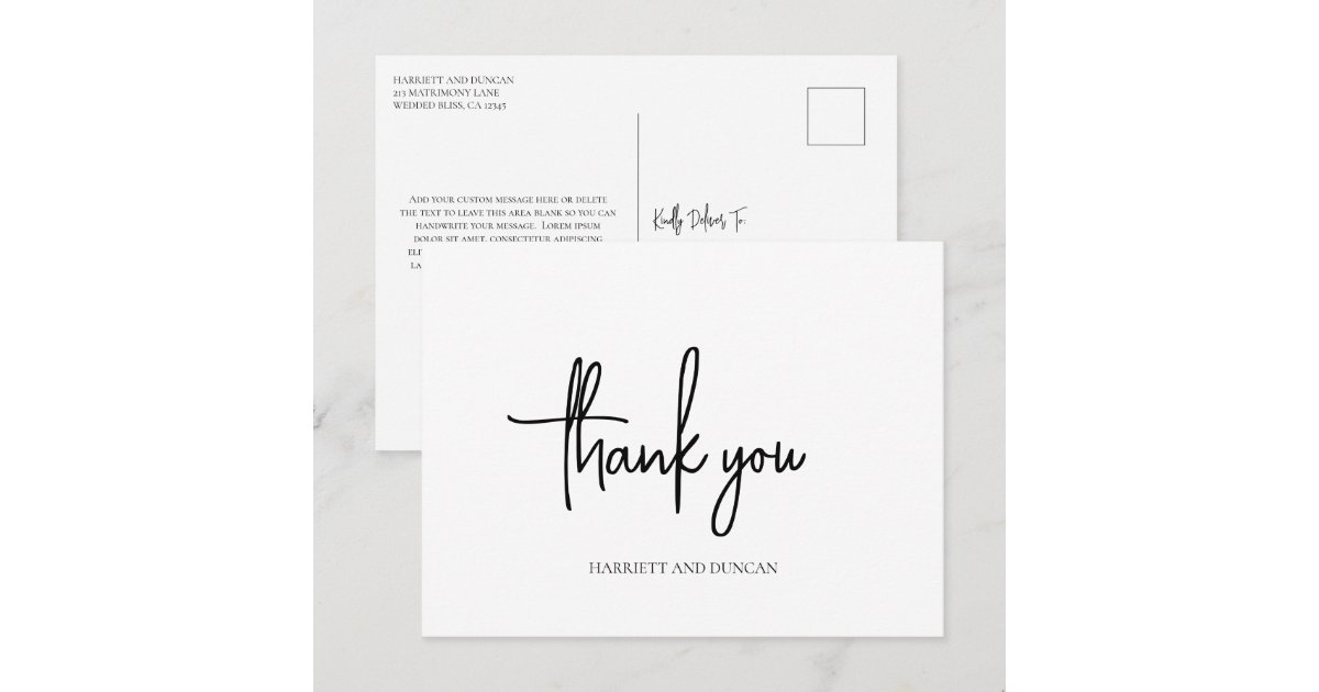 Timeless Black and White Elegant Wedding Thank You Postcard | Zazzle