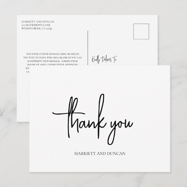 Timeless Black and White Elegant Wedding Thank You Postcard (Front/Back)