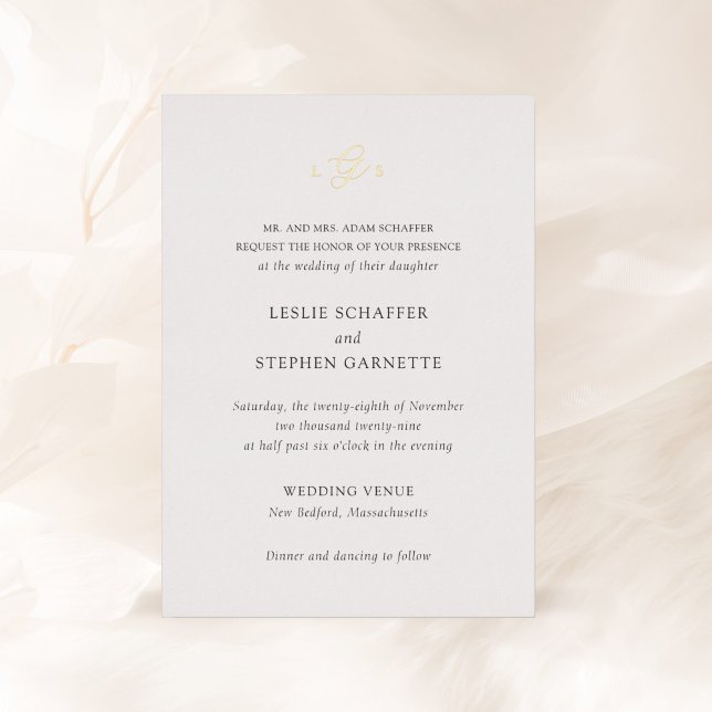 Timeless Black and White Monogram Elegant Wedding Foil Invitation (Creator Uploaded)
