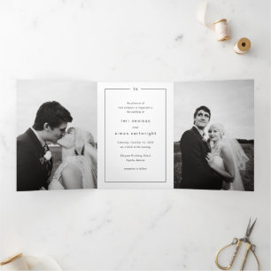 Timeless Black and White Monogram Modern Wedding Tri-Fold Invitation