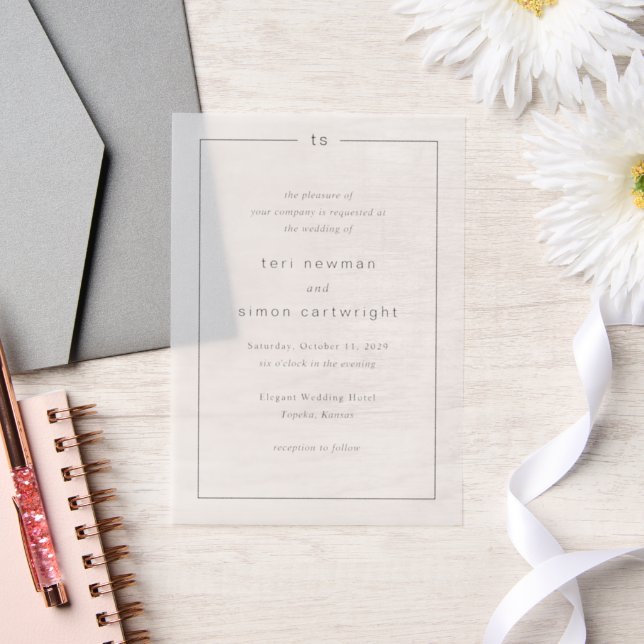 Timeless Black and White Monogram Modern Wedding Vellum Invitations (Wedding)