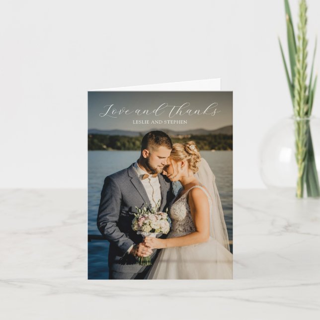 Timeless Black and White Photo Elegant Wedding Thank You Card (Front)