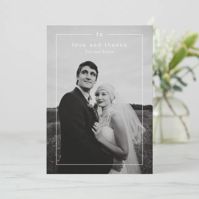 Timeless Black and White Photo Modern Wedding Thank You Card | Zazzle