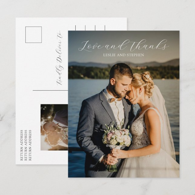Timeless Black and White Photo Wedding Thank You Postcard (Front/Back)