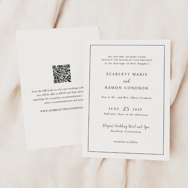 Timeless Black and White QR Code Elegant Wedding Invitation (Creator Uploaded)