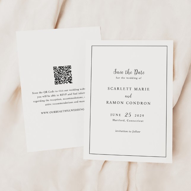Timeless Black and White QR Code Elegant Wedding Save The Date (Creator Uploaded)