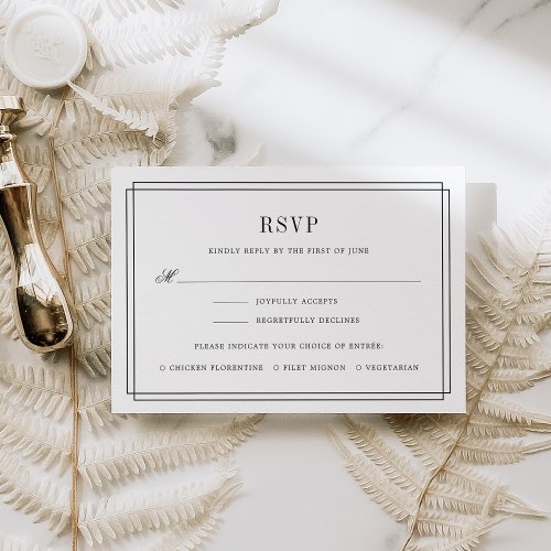 Timeless Black and White RSVP Card w Meal Choice