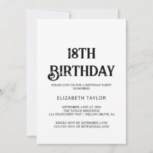 Timeless Black Calligraphy 18th Birthday Invitation