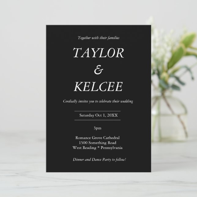 Timeless Black CUSTOMIZABLE Wedding Invitation (Standing Front)