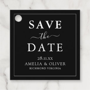 Timeless Black Minimalist Wedding Save The Date Favor Tags