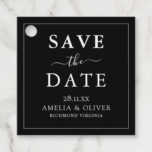 Timeless Black Minimalist Wedding Save The Date Favor Tags
