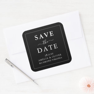 Timeless Black Minimalist Wedding Save The Date Square Sticker