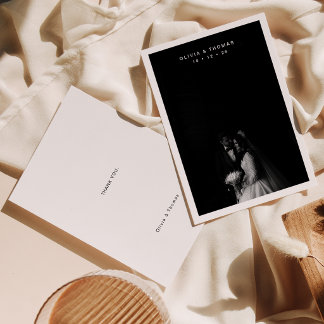 Timeless Black Monochrome Photo Wedding Thank You Card