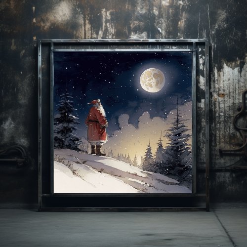 Timeless Black Santa Gazing at the Christmas Moon Poster