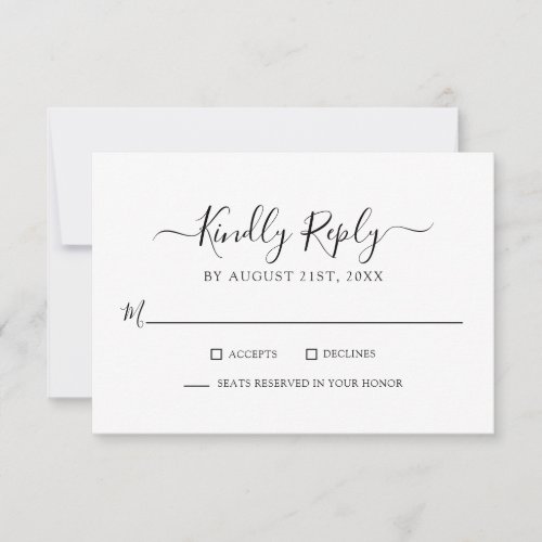 Timeless Black Script on White Minimalist Wedding RSVP Card