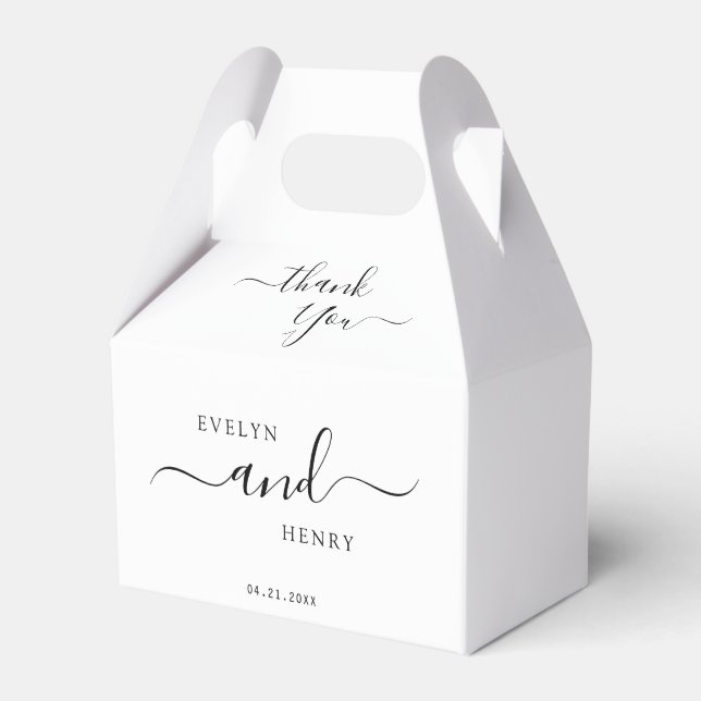 Timeless Black Script on White Monogram Wedding  Favor Boxes (Front Side)