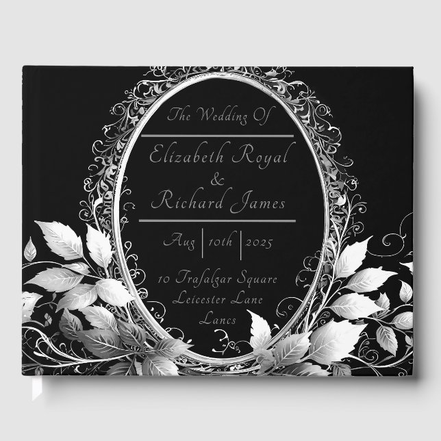 Timeless black-tie wedding celebration guest book (Front)