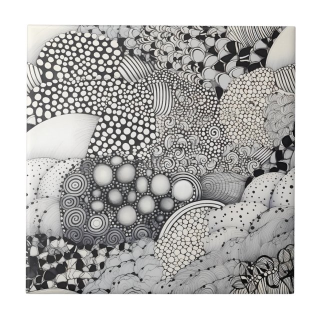 Timeless Black White Abstract - Rhythm Harmony Ceramic Tile (Front)