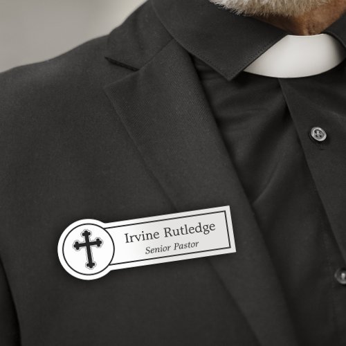 Timeless Black White Cross Clergy Name & Title Tag