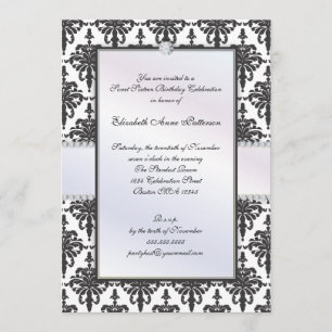 Timeless Black & White Damask Sweet 16 Party Invitation