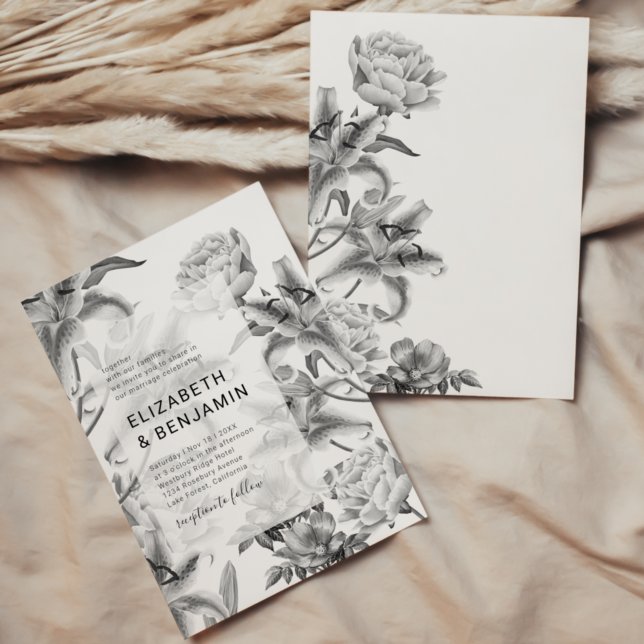 Timeless Black White Floral Wedding Invitation (Creator Uploaded)