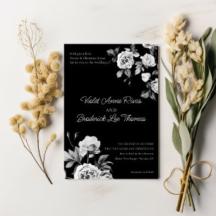 Timeless Black & White Floral Wedding Invitation