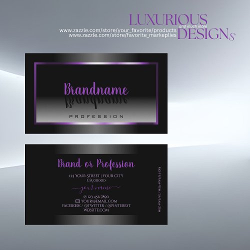 Timeless Black White Gradient Shimmering Purple Business Card