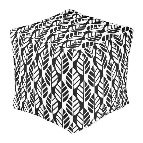 Timeless Black  White Leaves Pattern Pouf