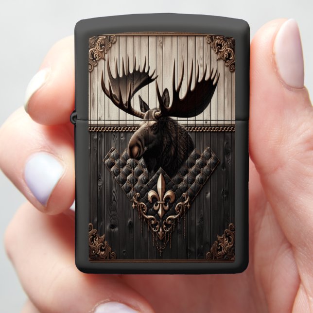 Timeless Black White Moose Leather Artwork Zippo Lighter (In Hand)
