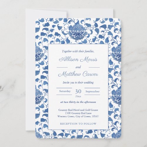 Timeless Blue And White Chinoiserie Chic Wedding  Invitation