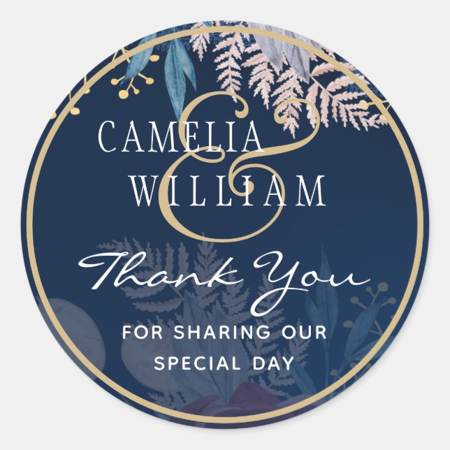 Timeless Blue Burgundy Floral Lace Wedding Classic Round Sticker (Front)