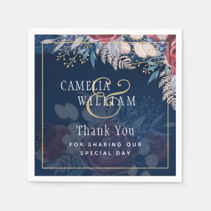 Timeless Blue Burgundy Floral Lace Wedding Napkins