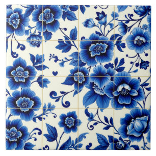 timeless blue flowers tile