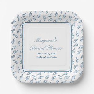 Timeless Blue Garden Elegant Classic Bridal Shower Paper Plates