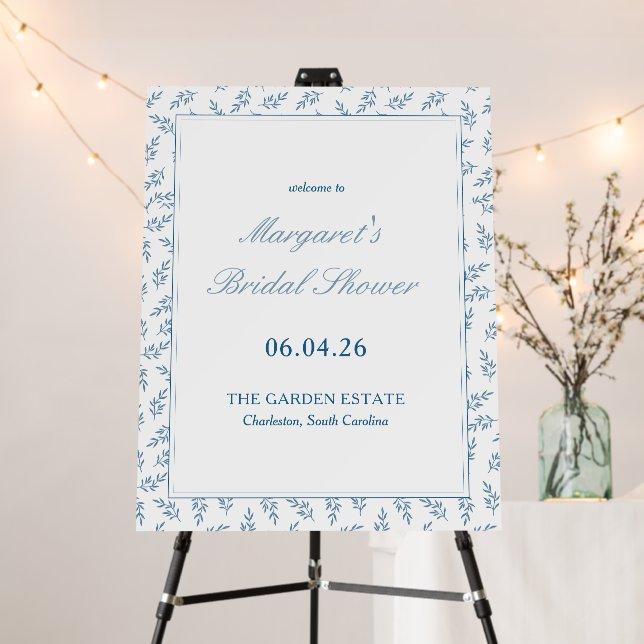 Timeless Blue Garden Elegant Wedding Welcome Sign (In Situ (Stand))