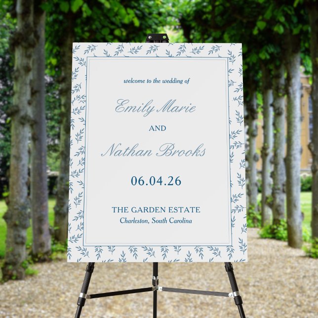 Timeless Blue Garden Elegant Wedding Welcome Sign (Creator Uploaded)