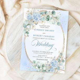 Timeless Blue Hydrangea Eucalyptus Wedding Invite