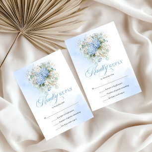 Timeless Blue Hydrangeas Gold Wedding Enclosure RSVP Card