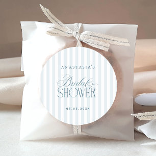 Timeless Blue Stripes Bridal Shower Classic Round Sticker