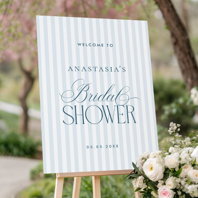 Timeless Blue Stripes Bridal Shower Welcome Sign (Creator Uploaded)