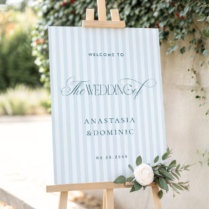 Timeless Blue Stripes Wedding Welcome Sign