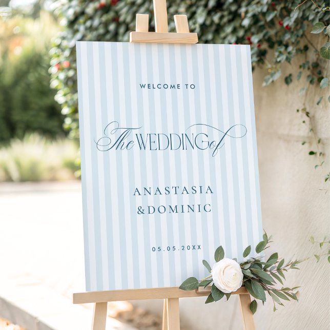 Timeless Blue Stripes Wedding Welcome Sign (Creator Uploaded)