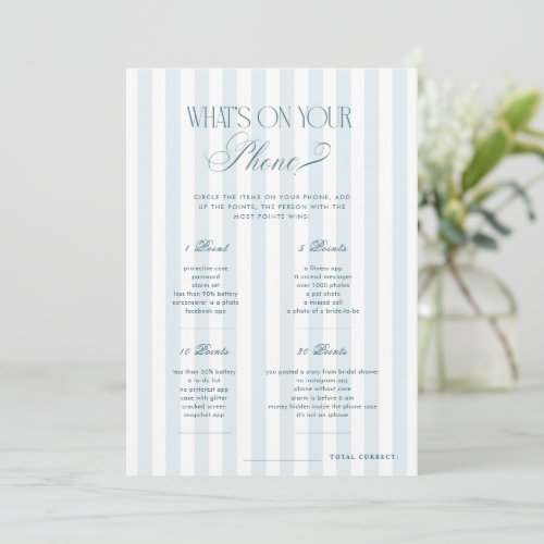 Timeless Blue Stripes Whats on Your Phone Game Invitation