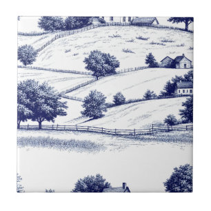 Timeless Blue Toile Pastoral French Landscape Ceramic Tile
