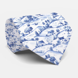 Timeless Blue Toile Pastoral French Landscape Neck Tie