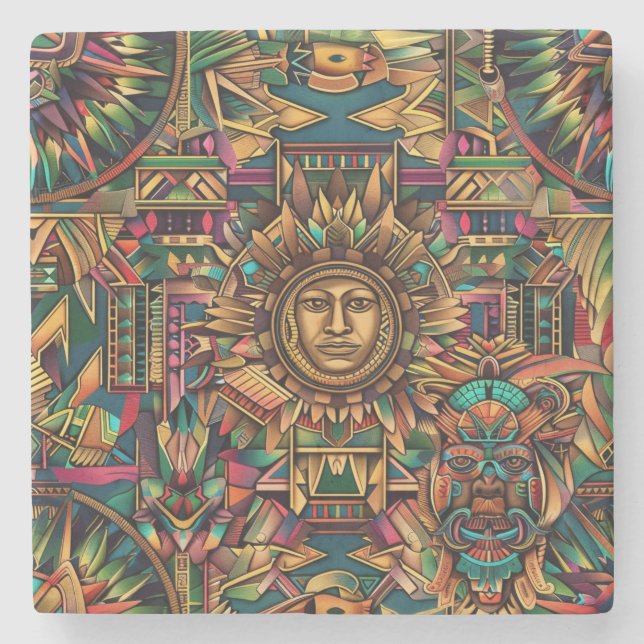 Timeless Blue "Vibrant Historical Emblem" Marble C Stone Coaster (Front)