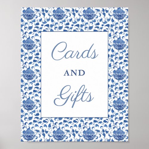 Timeless Blue White Cards And Gifts Bridal Shower Poster