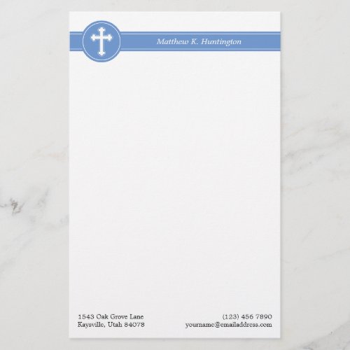 Timeless Blue White Cross Name  Contact Info Stationery